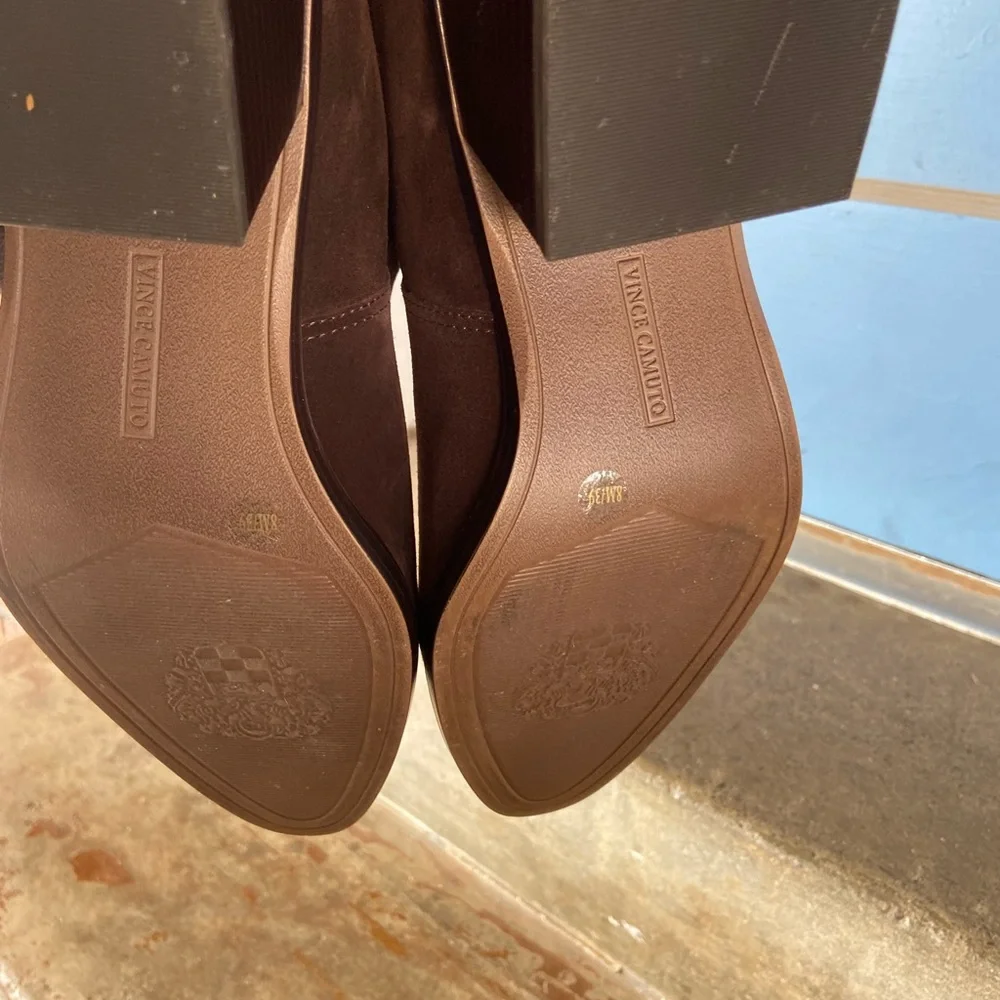Vince Camuto Rich Brown Suede Block Heeled Boots - Picture 10 of 10